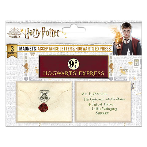 Set de 3 magnets - Lettre d’acceptation à Poudlard + Plateforme 9 34 - Harry Potter